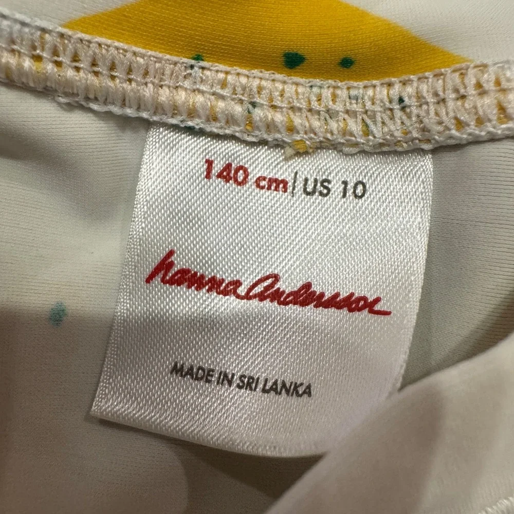 Hanna Andersson Kids Lemon Print Long Sleeve Rash Guard Swim Top Cream Size 10